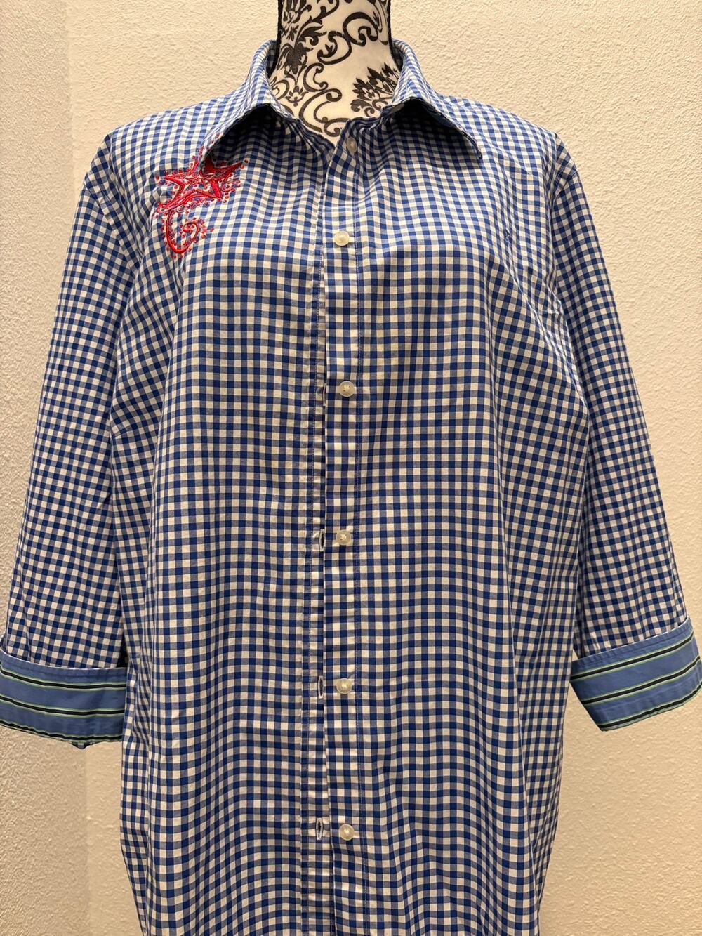 Lauren Ralph Lauren 3X Blue Gingham Embroidered Rhinestone Shirt